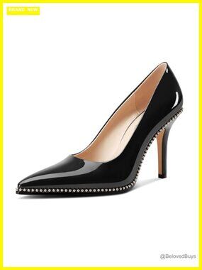 Womens Stiletto Mid Heel Pointed Toe Pumps Slip-On Beaded Prom Wedding Heels
